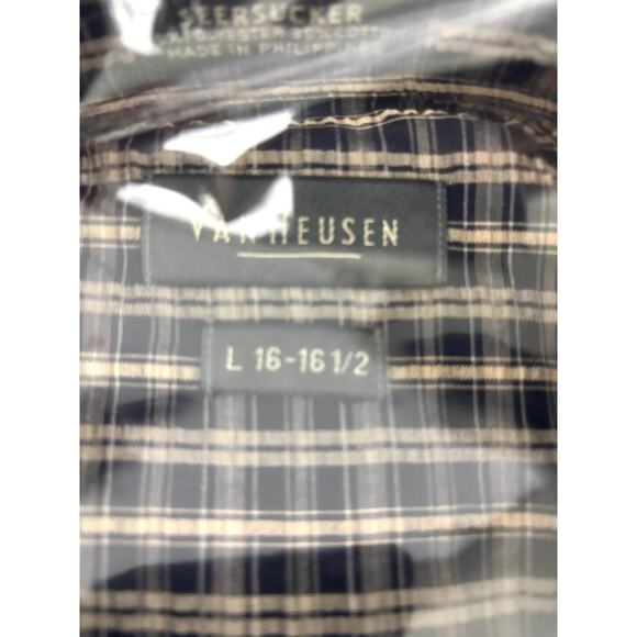 Vintage 90s Van Heusen Seersucker Button Down Short Sleeve Shirt Large 16-16 1/2 - Picture 5 of 8